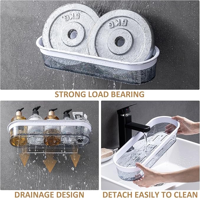 LEVERLOC Shower Caddy Suction Cup, Shower Organizer Removable Bathroom Shelf, Storage Suction Powerful Max Hold 22lbs Bathroom Caddy Waterproof Holder, Chrome & Clear, Large
