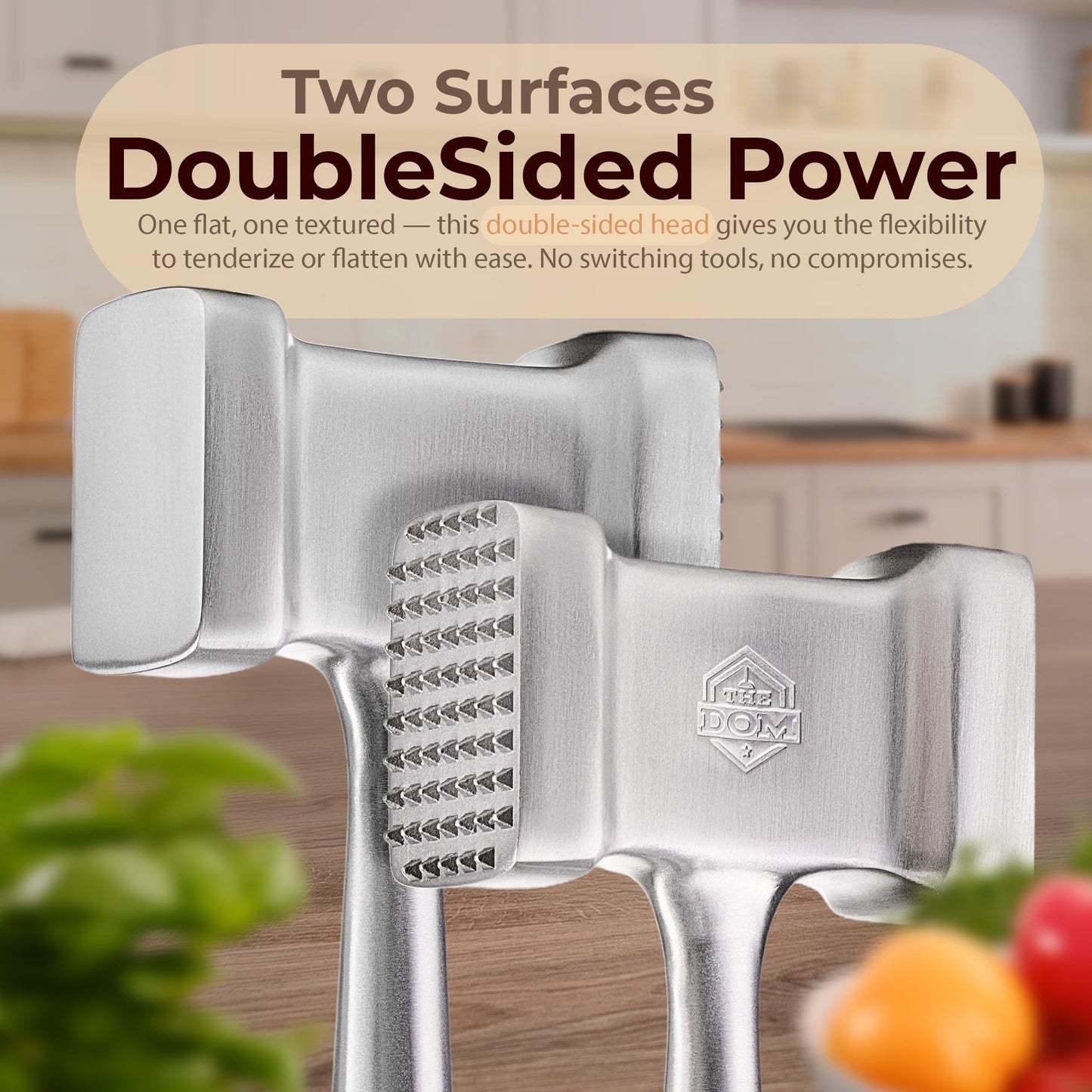 Stainless Steel Meat Mallet Hammer Tenderizer, Textured Grip Meat Mallet Tenderizer, 1.1lb Single-Piece Chicken Pounder, Large Surface Meat tenderizer Tool, 5-Year Warranty, Ablandador de carne