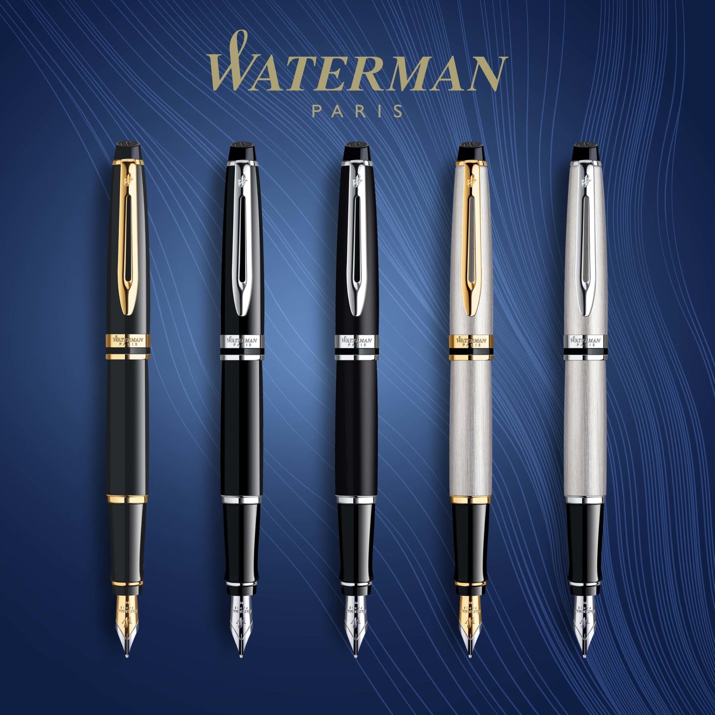 Waterman Expert Fountain Pen, Gloss Black with 23k Gold Trim, Medium Nib, Luxury Pen in Gift Box, Fountain Pen for Writing