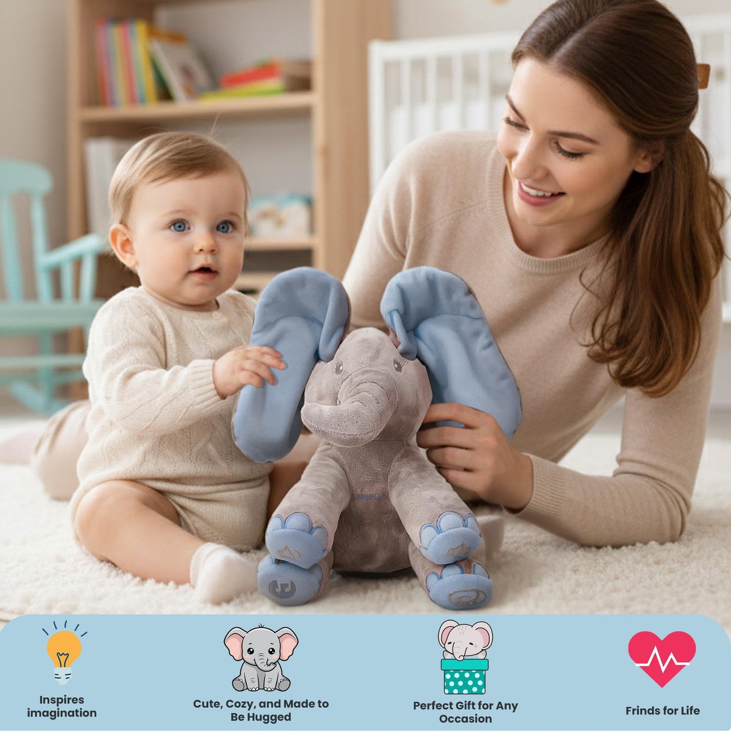 Dimple Kyle Elephant Stuffed Animal Toy - Animated Plush Blue Singing Elephant, Interactive Musical Peek-a-Boo for Babies, Kids, for Toddlers, Ages 0 and Up(Battery Included)