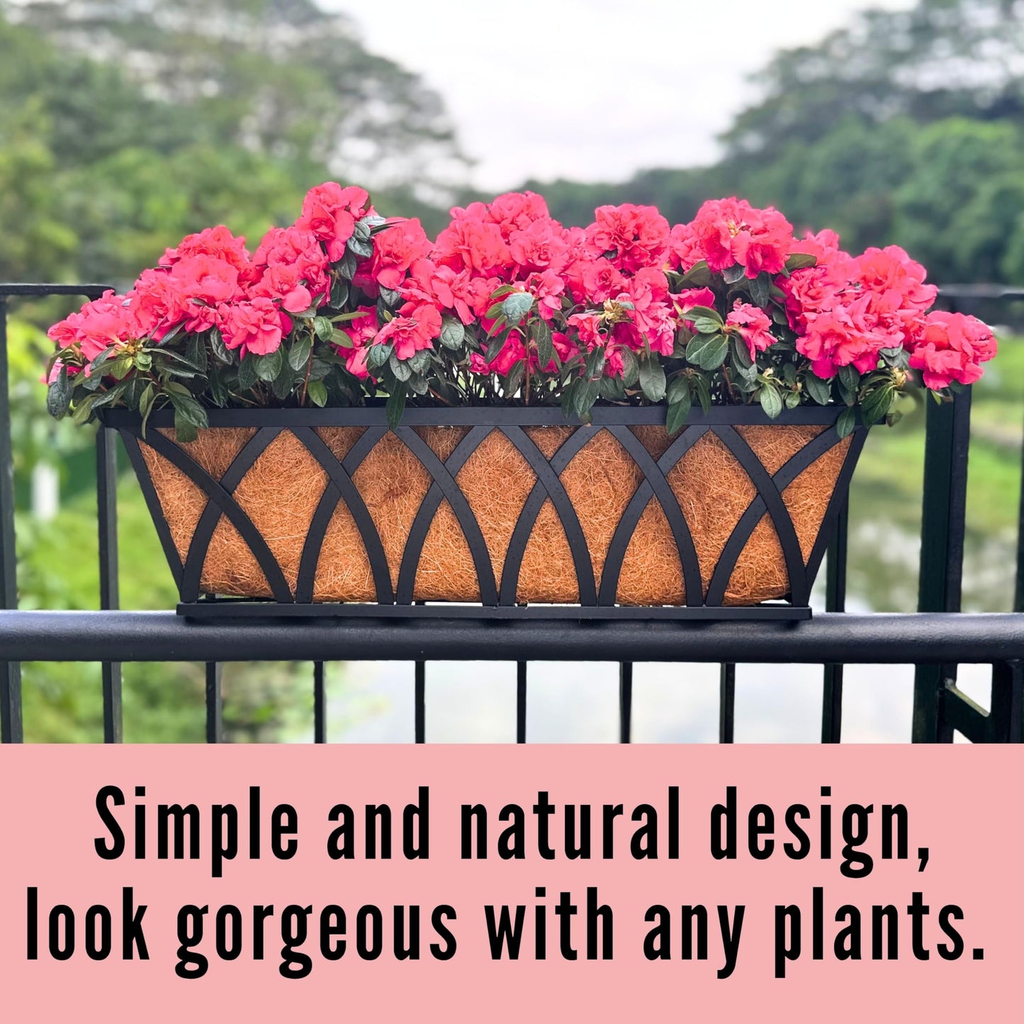 LaLaGreen Wall Planters (2 Pack, 36 Inch) Black Metal Rectangular Hanging Window Planter Box with Coco Liner Attach House Outdoor, Flower Basket Plant Holder Deck Railing Patio Porch Balcony Fence
