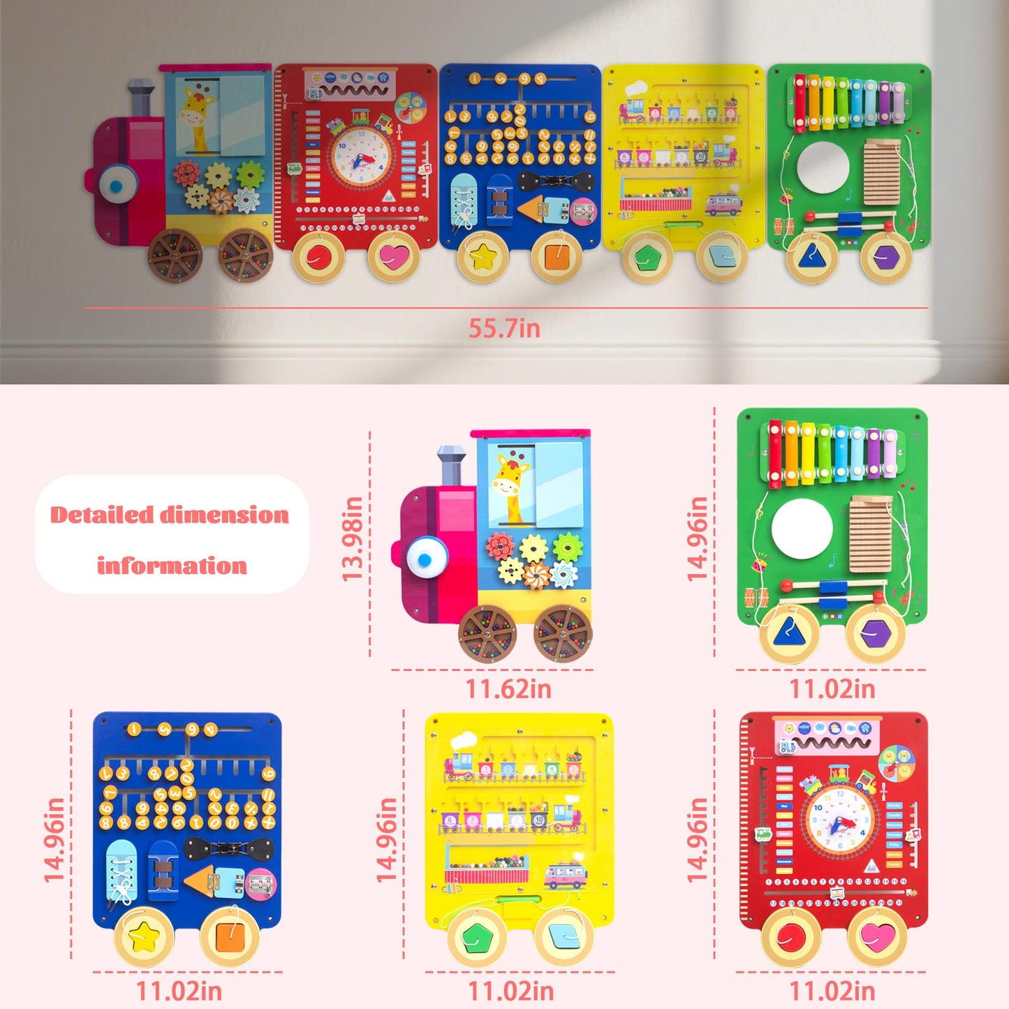UREDISO Train Activity Wall Busy Board,Wooden Busy Board Train Activity Wall Panels,Montessori Sensory Wall Toys Panel for Kids, Learning Activity Center for Playroom,3 Years Old and Over
