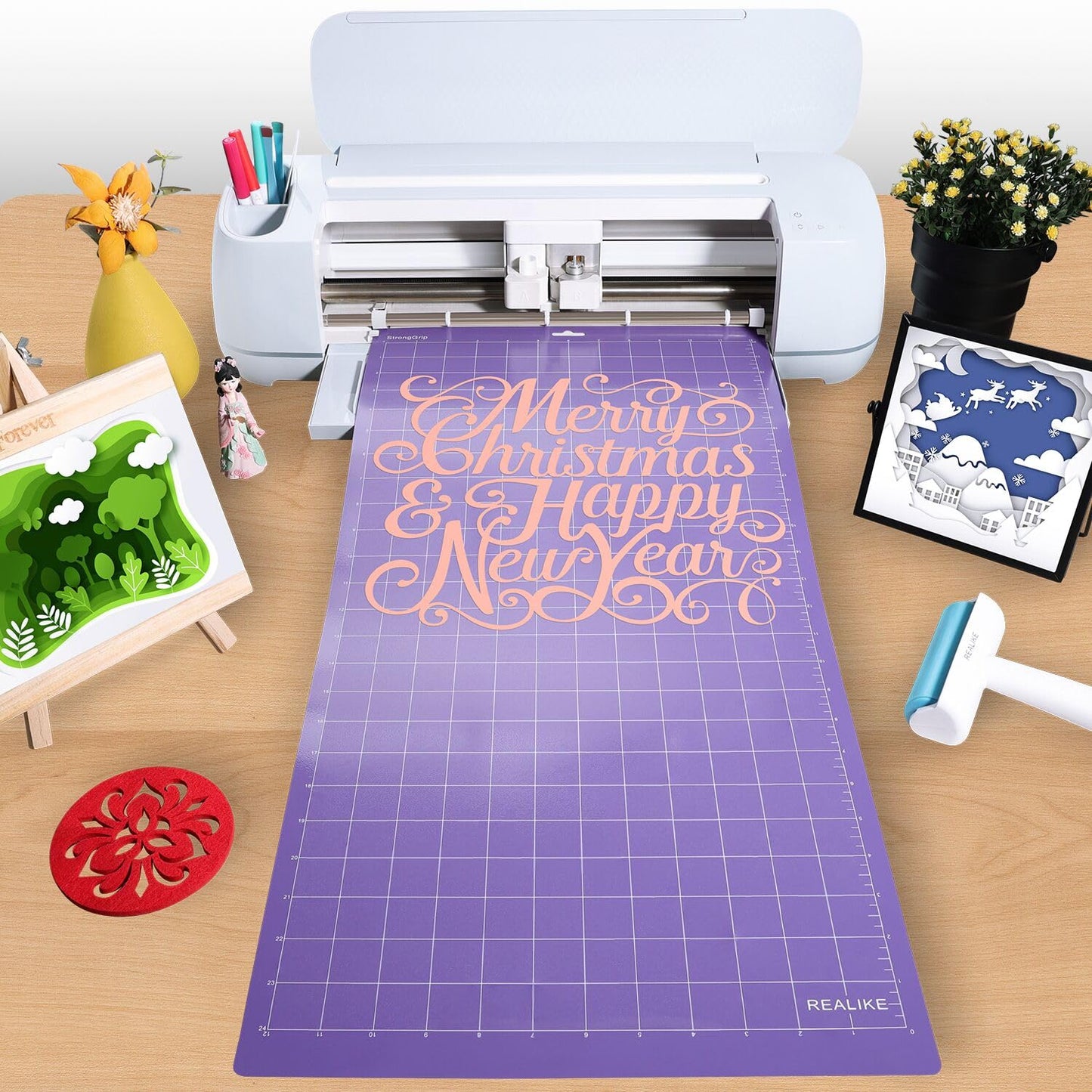 REALIKE StrongGrip Cutting Mat Compatible with Cricut Maker 3/Maker 4/Maker/Explore 3/4/Air 2/Air/One(3 Mats,12x24 inch) Purple Strong Adhesive Non-Slip Cut Mats for Crafts
