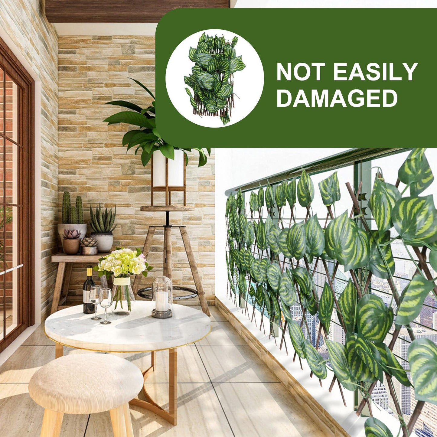 IDEANATEGRATE Simulated Plant Fence Decorative Garden Privacy Screen Balcony Outdoor Green Leaf Expandable Fence Panel for Yard Patio Landscaping