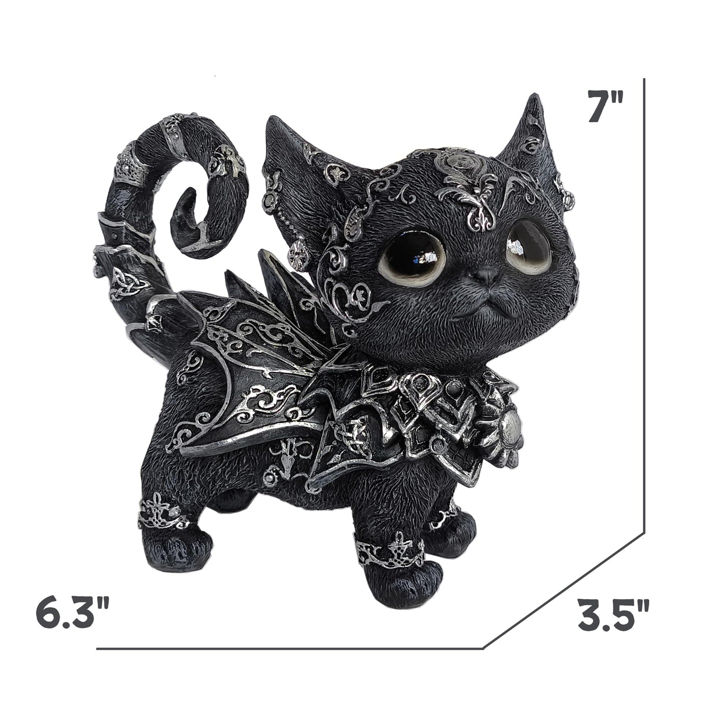 SACOJUCHY Mystical Black Cat Statue Elegant Silver Accented Kitten Sculpture Intricate Gothic Home Decor Enchanting Figurine for Cat Lovers, Witchy Aesthetic, & Unique Gifts