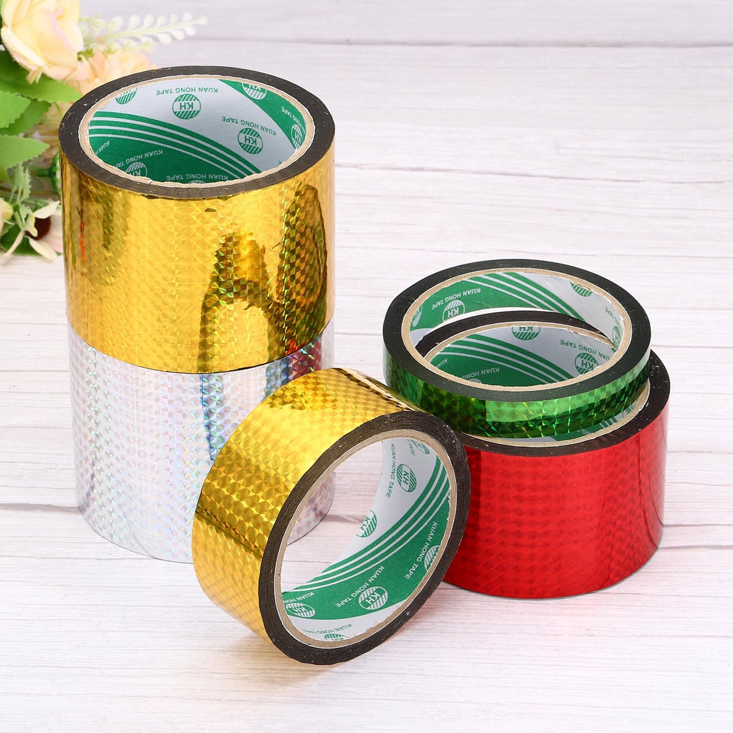 uxcell Washi Prism Tape 3.1 Inch x 55 Yards Holographic Metalized Reflective Tape for Holiday Packaging and Decoration, DIY and Art Craft (Red)