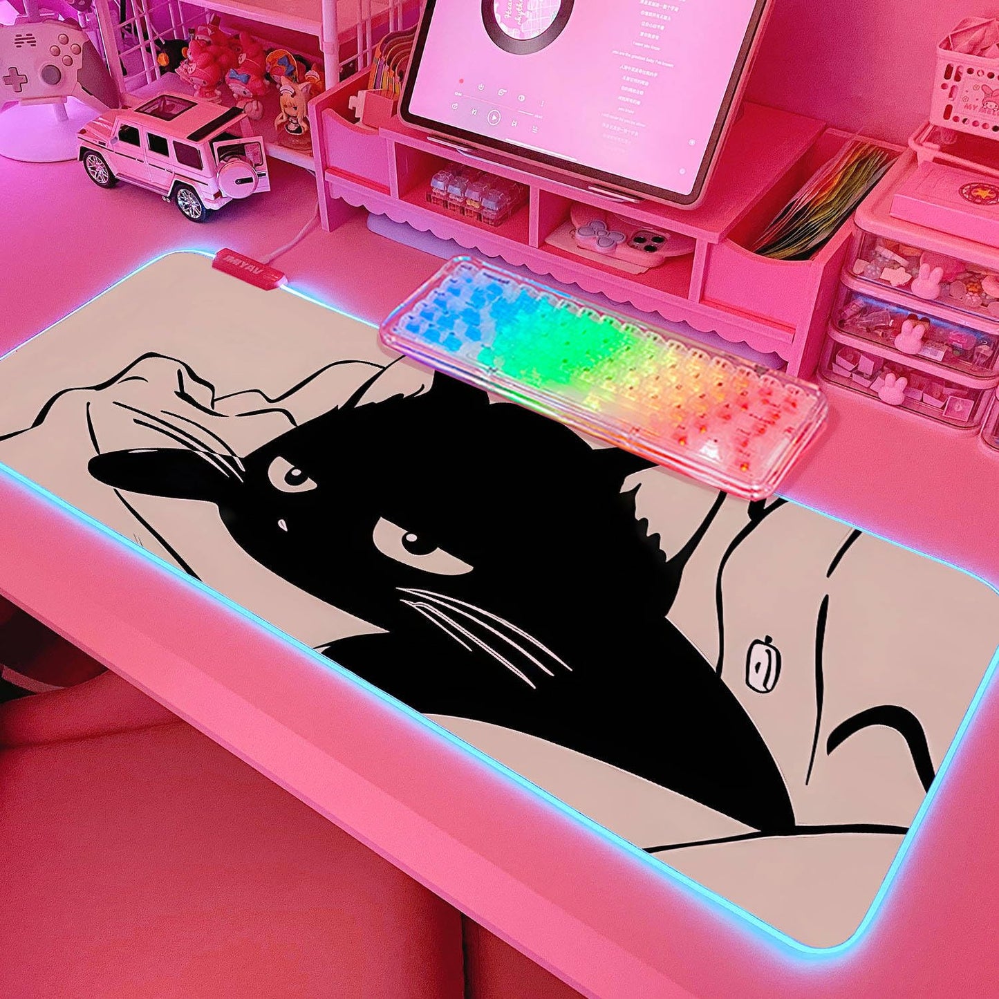 JMIYAV Pink RGB Gaming Mouse Pad 31.5x12 Inch PC XL Large Extended Glowing Led Light Up Desk Pad Non-Slip Rubber Base Computer Cute Mousepad Mat Desk Accessories Gaming Setup 815