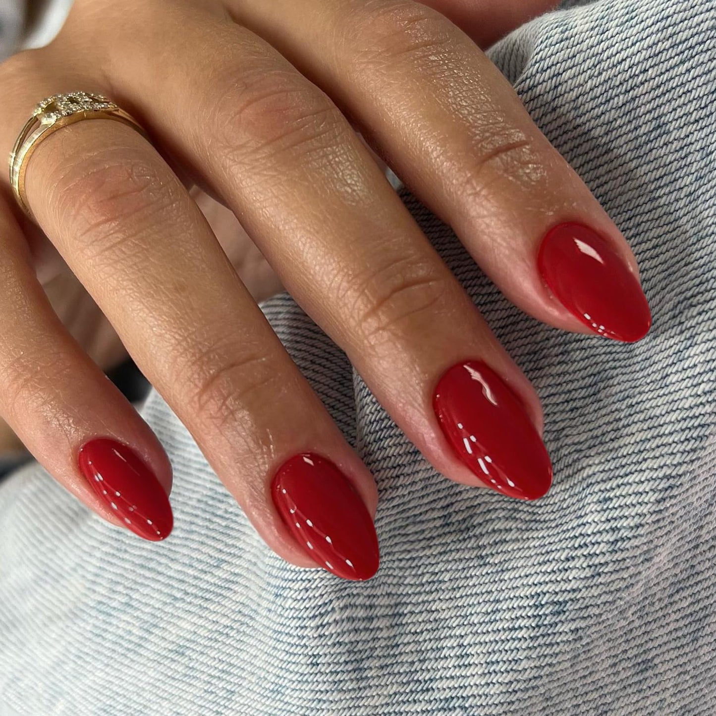 KQueenest Red Press on Nails Short Oval&Red French Press on Nails Medium Almond For Beach Party Daily Decoration in 54 PCS