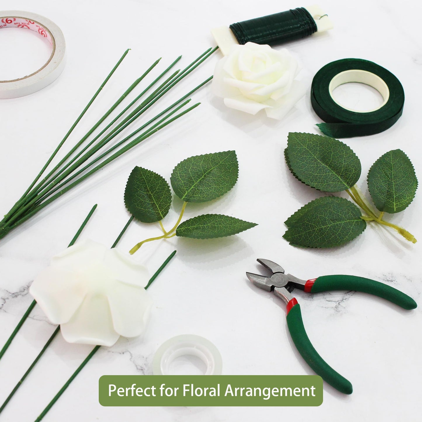 Vignor 100 Pcs Artificial Flowers Green Leaf Bulk Faux Greenery Silk Fake Rose Leaves Bouquet Garland Wreath Floral Arrangement Supplie DIY Craft (1 Stem with 3 Large-Leaf Green)