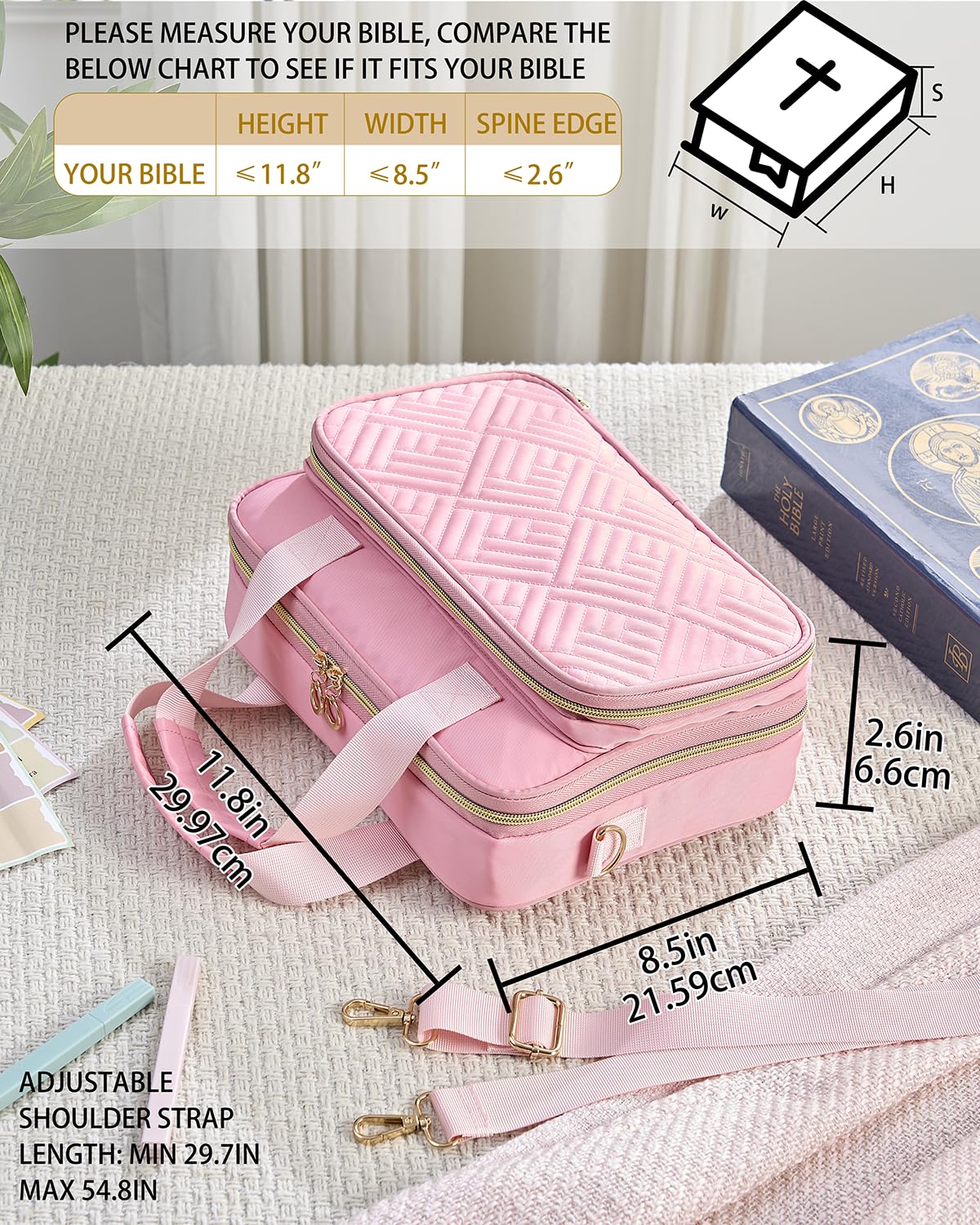 ZHITTHOME Bible Cover for Women Journaling Kit, 【w/12 Highlighters, 75 Tabs】 Large Bible Study Supplies & Christian Gift for Women and Teens (Pink)