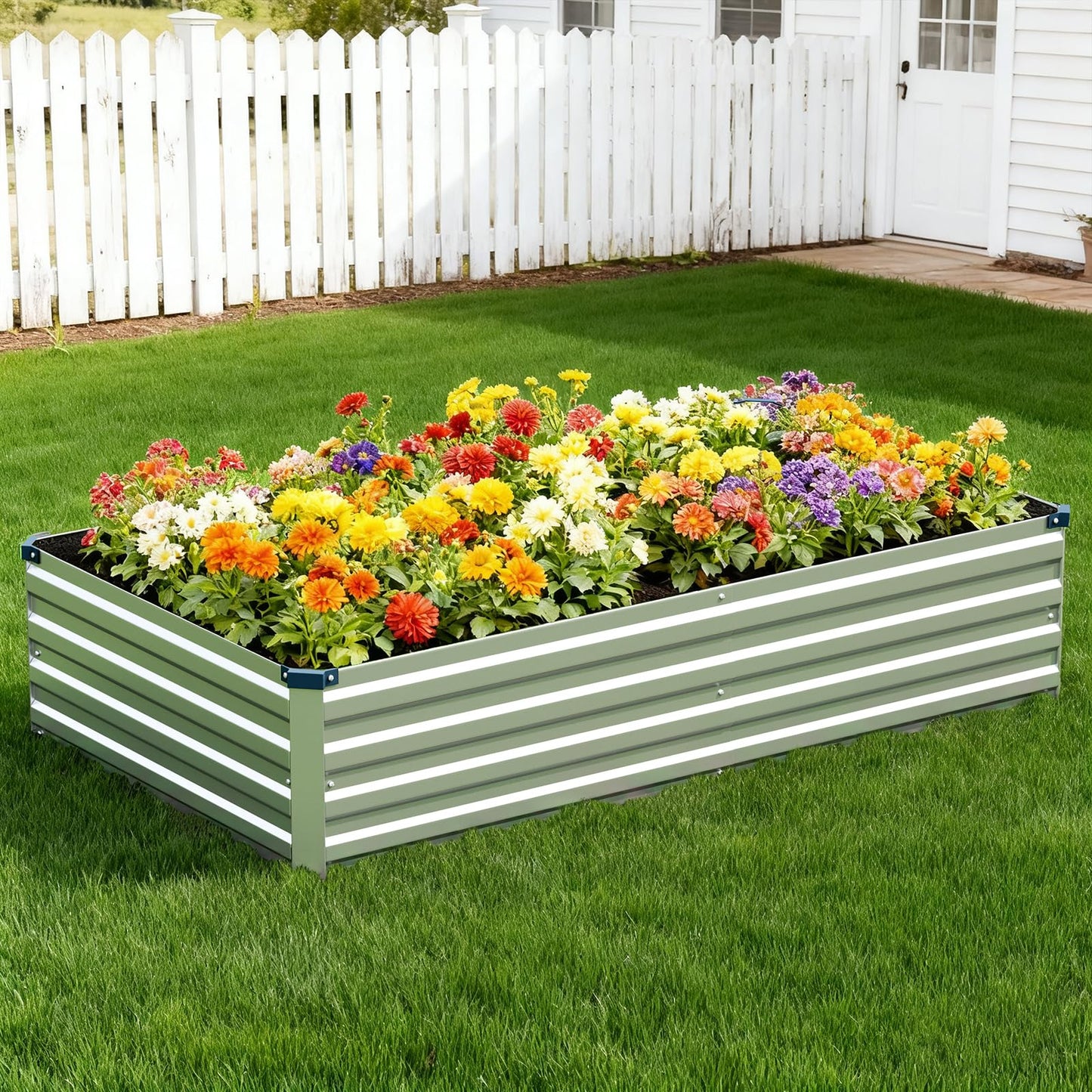 Vengarus 2 Pack 9x3x1FT Galvanized Raised Garden Bed Kit, Outdoor Metal Planter Box for Vegetables, Rectangular Steel Container, Easy Assembly (Silver)