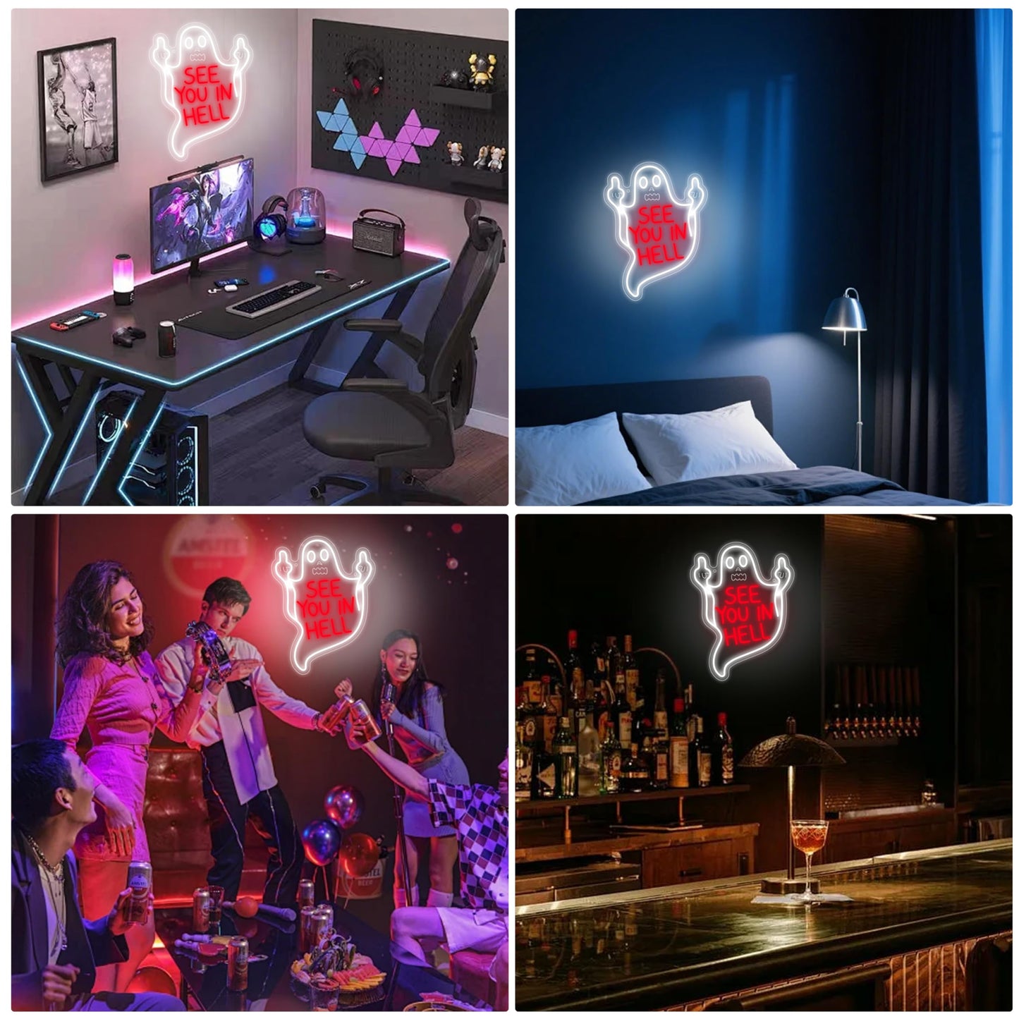 See You In Hell Neon Sign, Spooky Middle Finger Dimmable LED Sign for Wall Decor, Man Cave, Beer Bar, Home Bedroom Decoration