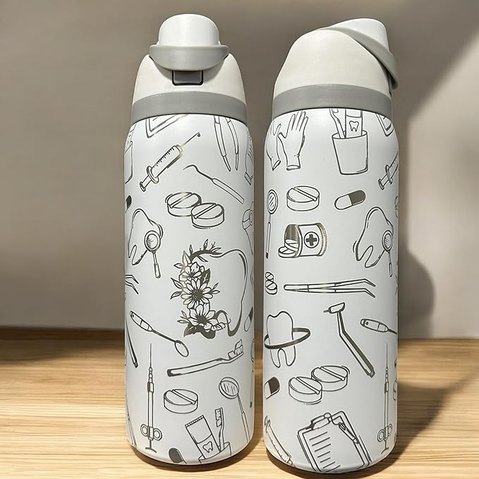 Dental hyginiest tumbler 40oz tumbler Tooth tumbler Dental water bottle Gift for dentist Gift for dental hyginiest Office gift (White(72)-Dental 2.0(D17))