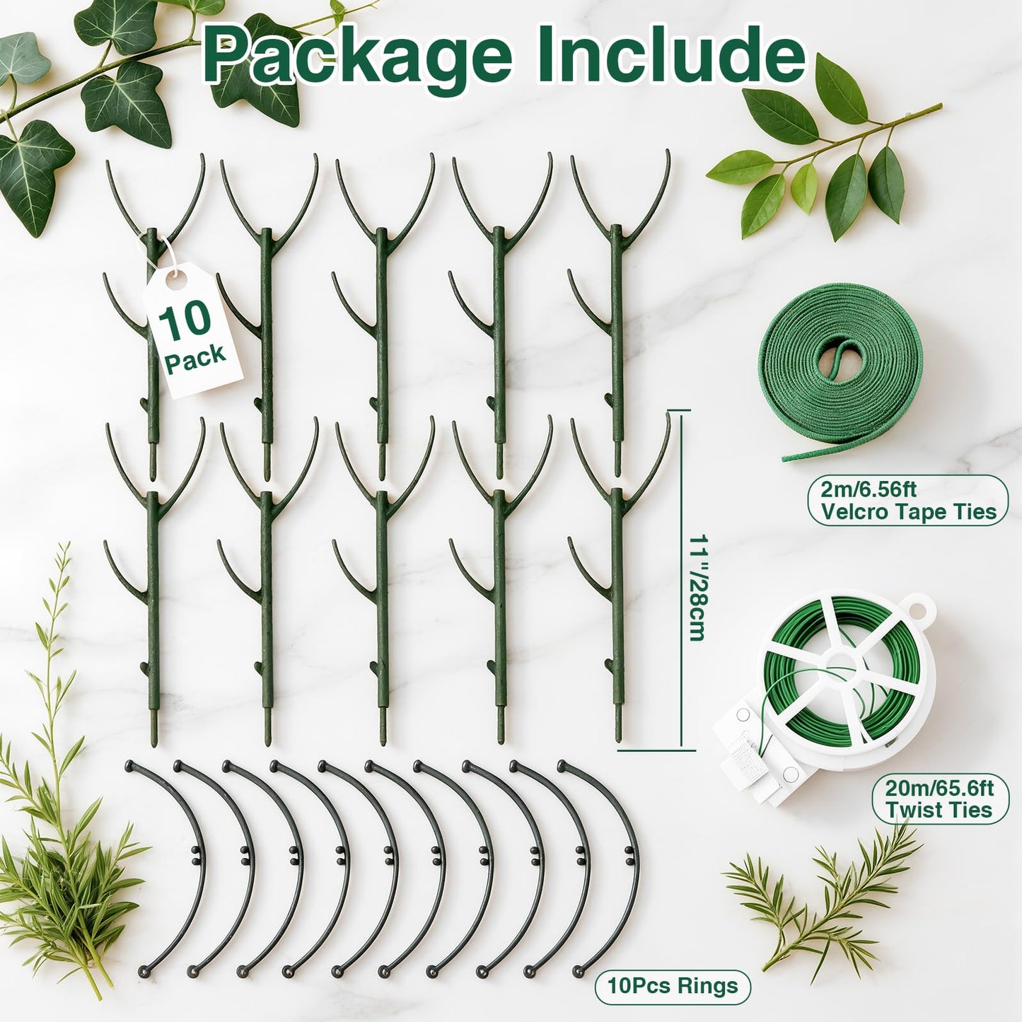10Pack Stackable Plant Support, 2 in 1 Monstable Plant Stakes & Tomato Cage Kits for Indoor Outdoor Climibing Plants, Durable Alternative to Moss Pole Sticks Trellis for Houseplants Potted