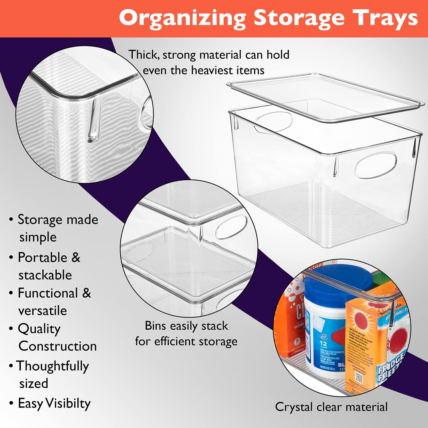 CLEARSPACE Plastic Storage Bins With lids – Perfect Kitchen Fridge Organizer, Pantry Organization, Cabinet Organizers (4 Pack)