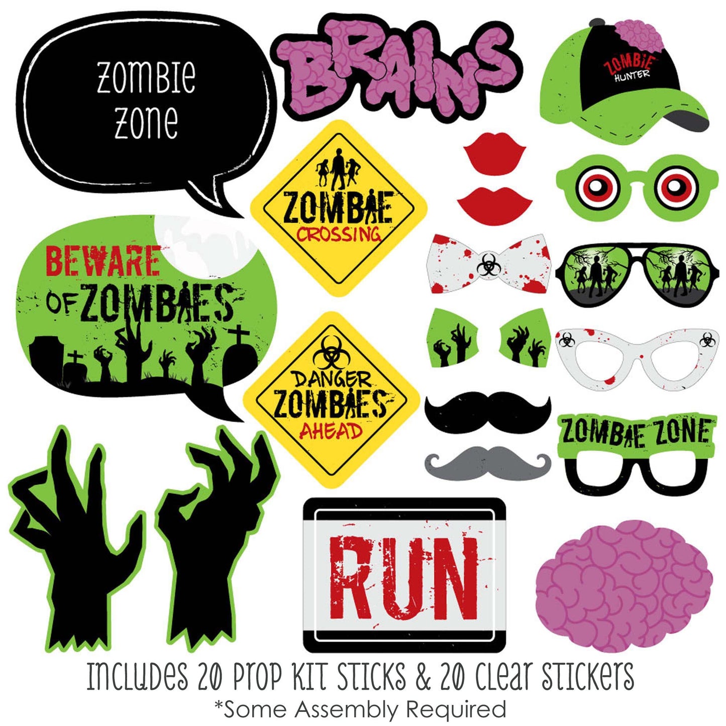Big Dot of Happiness Zombie Zone - Halloween or Birthday Zombie Crawl Party Photo Booth Props Kit - 20 Count