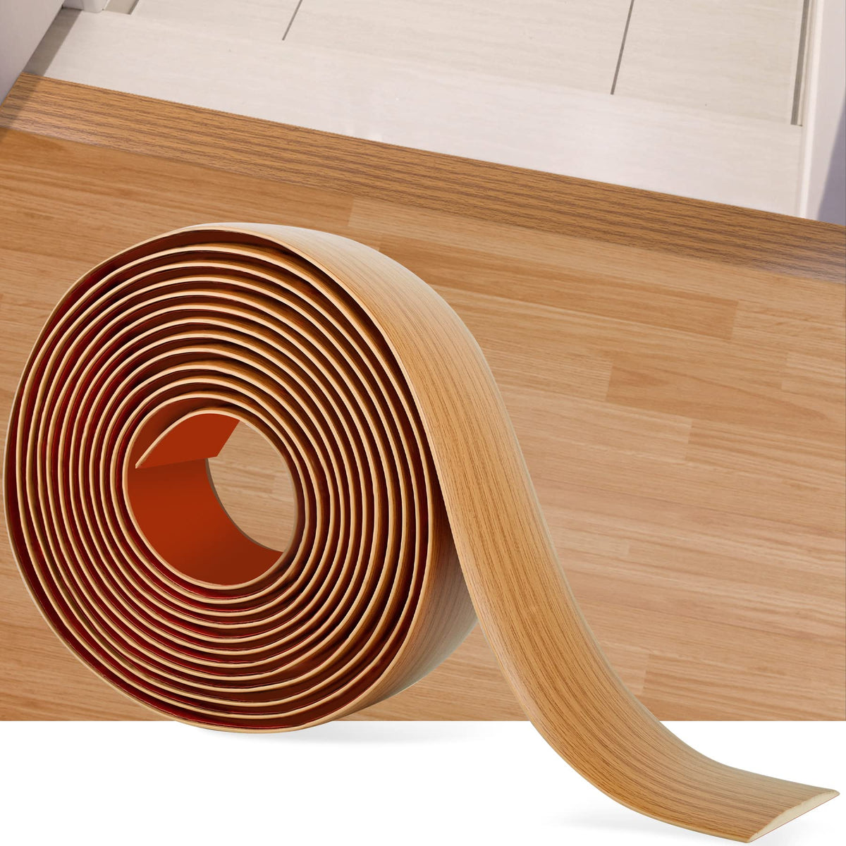 16.4Ft Floor Transition Strip Self Adhesive Vinyl Cover Floor Strip Flat Divider Transition Strip Wood Grain Design for Laminate Floor Gaps and Doorway Transitions (16.4 Foot)