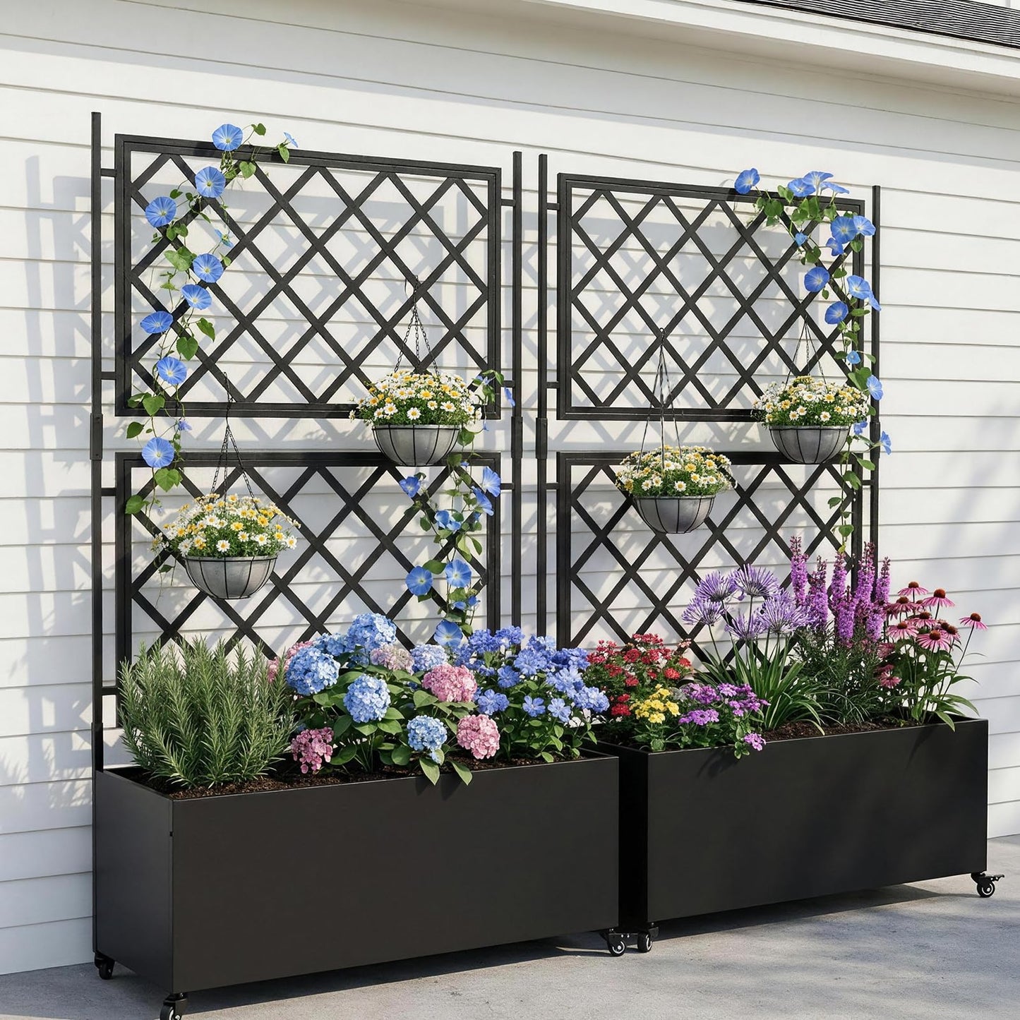 VINGLI 71″H Metal Raised Garden Bed with Trellis and Wheels, Outdoor Planter Box with Drainage Holes for Climbing Plants, Vegetables and Vines, Privacy Screen, for Patio, Backyard and Balcony, Black