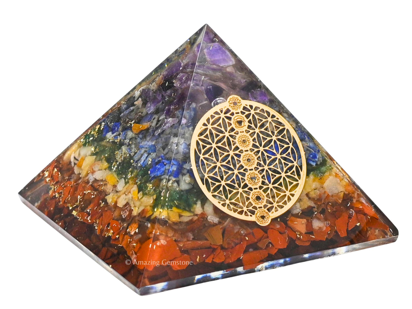 Amazing Gemstone Large Orgone Pyramid | Natural Chakra Pyramid Crystal | Chakra Flower of Life Orgonite Pyramid | Organ Pyramids Positive Energy Healing
