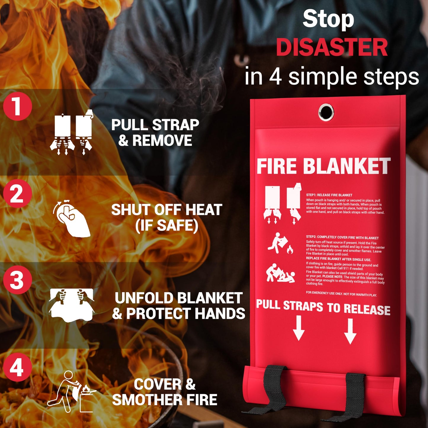 National Park Foundation Partner Emergency Fire Blanket, 40”x40” UM9 Fiberglass Fire Blanket for Outdoor, Home and Kitchen Fires, Camping Gear, Emergency Safety Protection, Designed in The USA (2Pk)