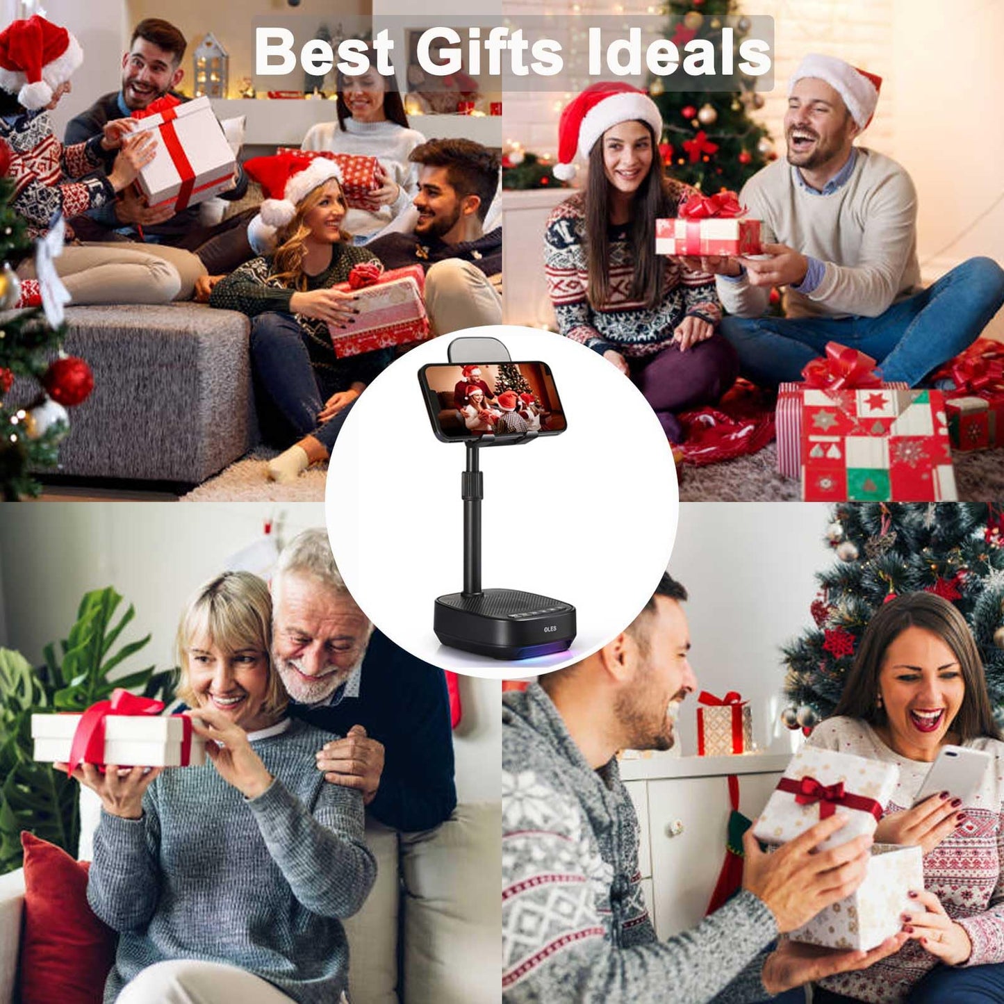 OLES Gifts for Men Women, Adjustable Cell Phone Stand with Wireless Bluetooth Speaker(7-11''Height), Unique Birthday Gifts for Dad Mom Him, Phone Holder Led Color Light for iPhone/Android/Tablets
