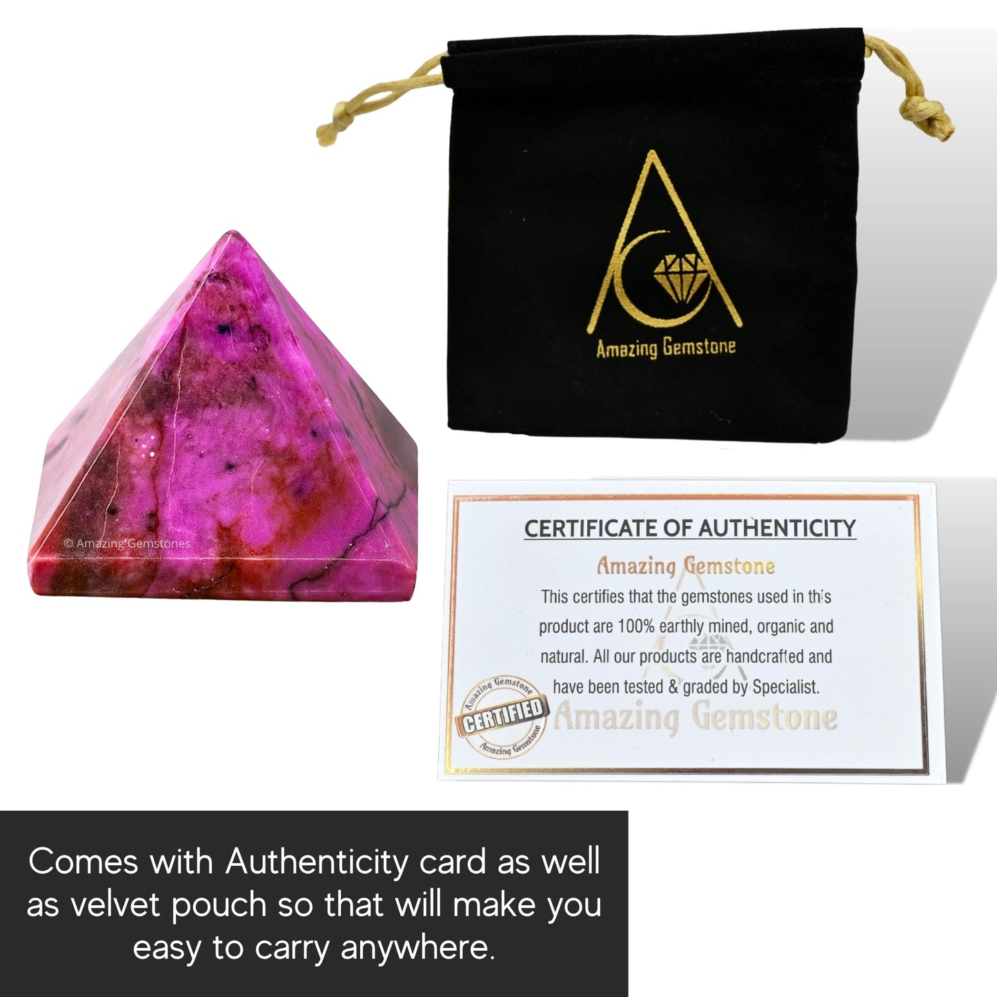 Amazing Gemstone Cobalt Calcite Pyramid Crystal Healing Stones - 1" Great Pyramid Figurine of Natural Stone Pyramid for Meditation, Reiki, Chakra Balancing and Crystal Pyramids Grid