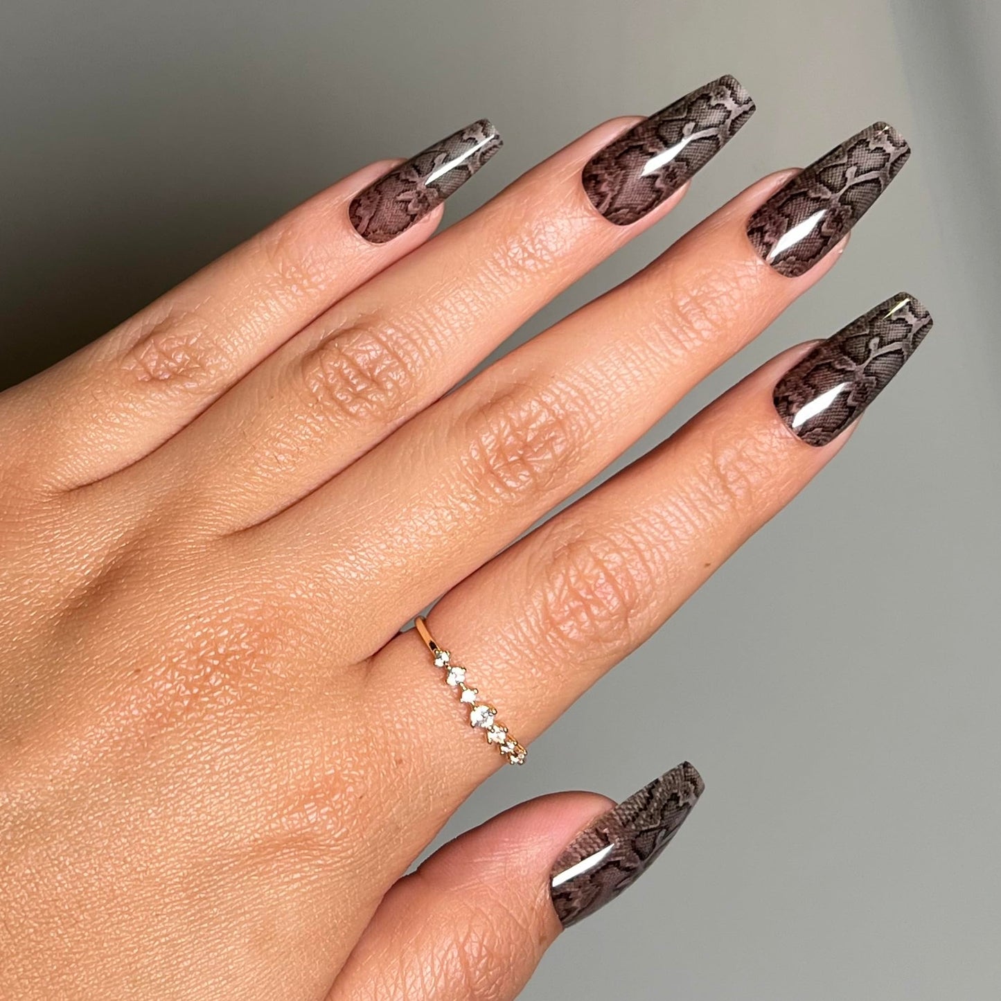 SOCIAL SNAKE Press-On Nails by Lavaa Beauty | Long Coffin | Black Glossy Snakeskin Design Nails