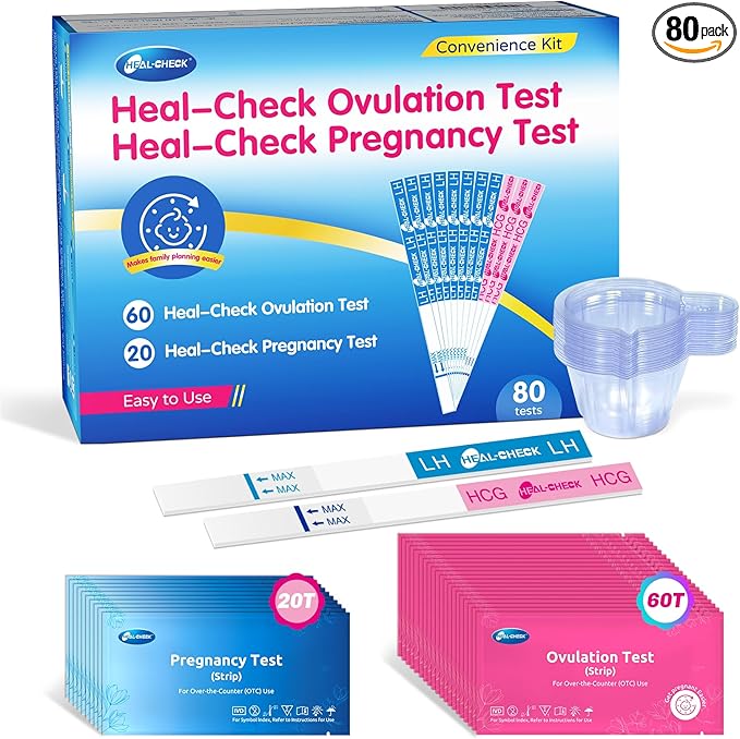 60 Ovulation and 20 Pregnancy Tests Strips with 80 Urine Cups, Fertility for Women TTC, Easy to Use at Home, Over 99% Accuracy, Individually Wrapped, FSA HSA Eligible