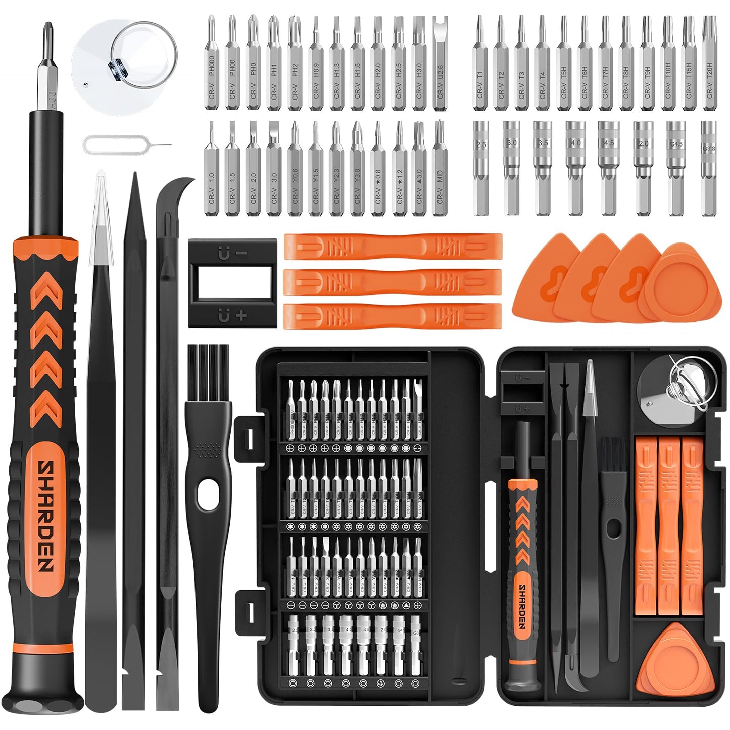 SHARDEN 58 in 1 Small Precision Screwdriver Set Magnetic Mini Screwdriver Set with Case Professional Electronic Tools Kit for iPhone, MacBook, Computer, Laptop, PC, RC, PS4, Xbox, Eyeglasses, Watch
