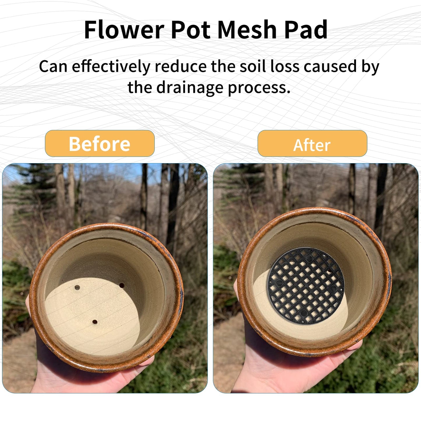 Bivethoi 150pcs Plant Pot Hole Cover - Bonsai Drainage Mesh Screens (3 Sizes, Black)