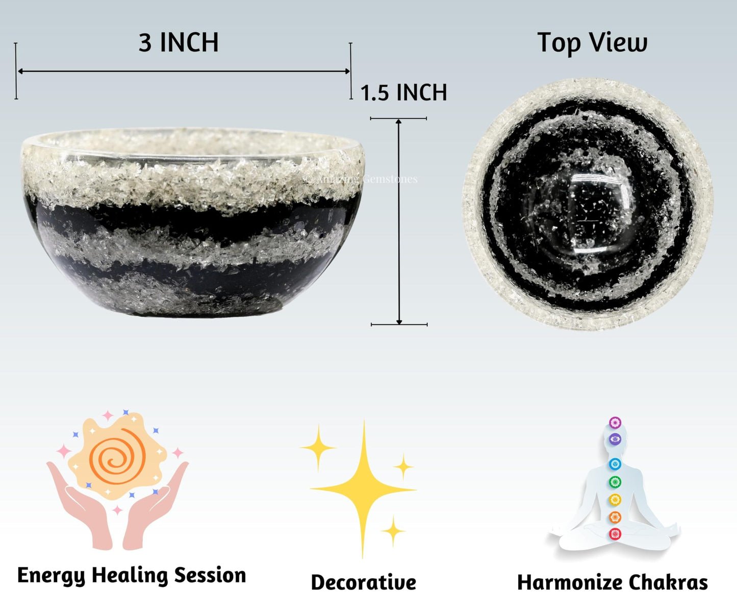 Amazing Gemstone - 3" Orgonite Black Tourmaline & Clear Quartz Crystal Bowl for Meditation, Crystals and Healing Stones Gift and Protection