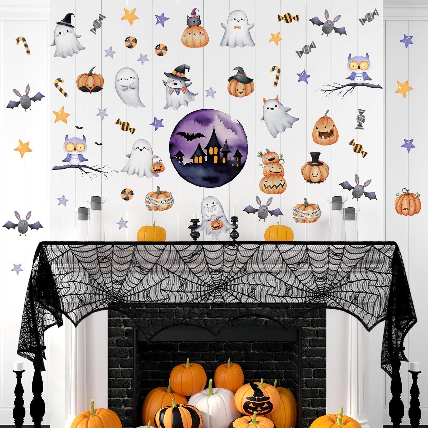 TOARTI Halloween Glow in The Dark Window Decal Halloween Luminous Ghost Wall Clings Haunted House Bat Pumpkin Night Glow Decals Scary Halloween Theme Party Decor