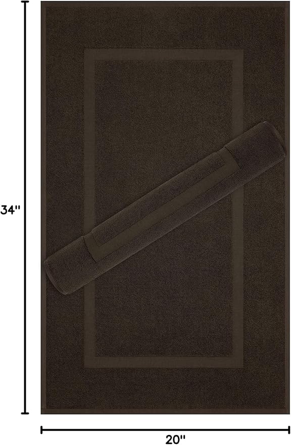 Cotton Paradise 100% Cotton Bath Mats for Bathroom Floor Set of 2 Pack, 20x34 Soft Absorbent Washable Quick Dry Tub Bathmat, Brown Towel Bath Mat