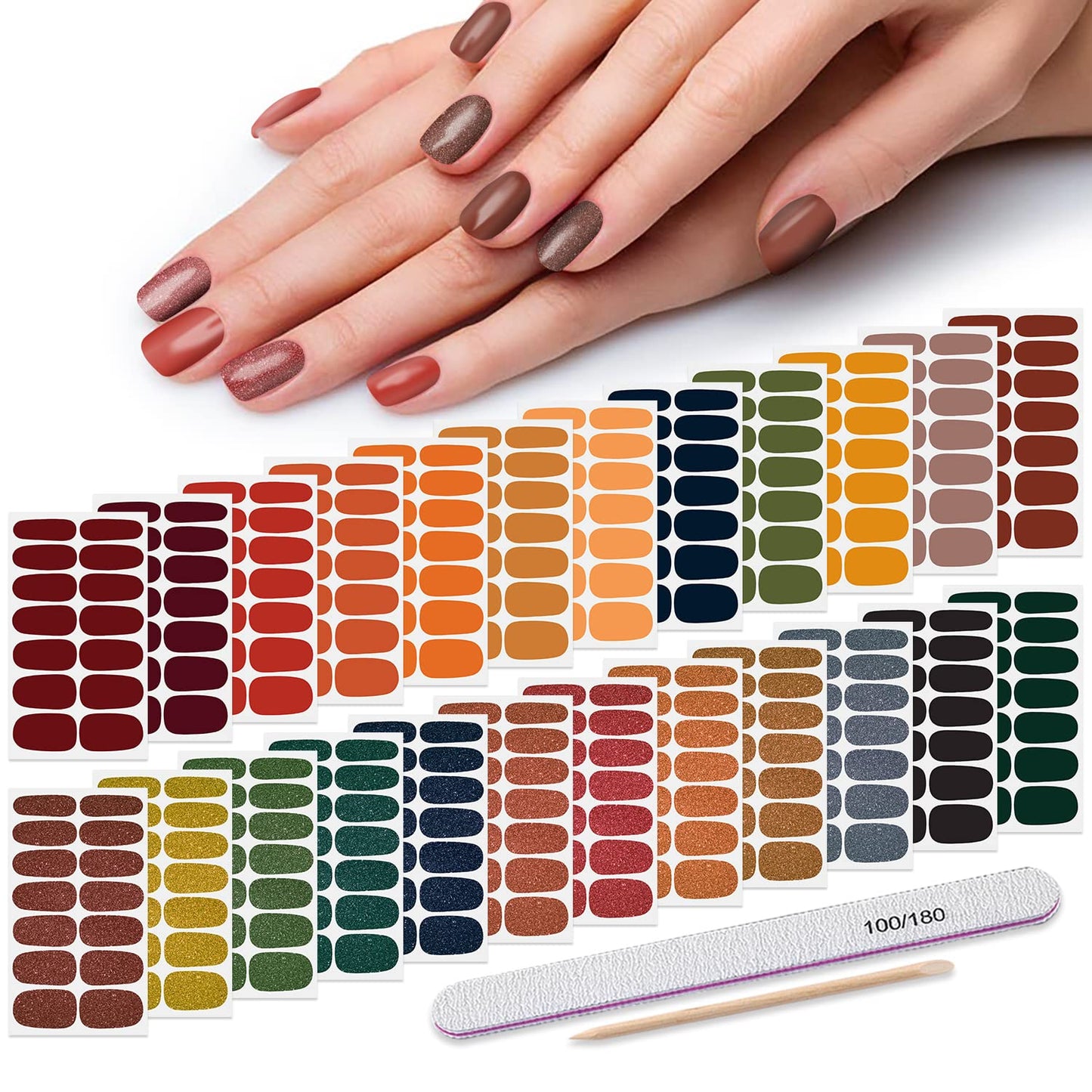Nail Polish Strips - Solid Color & Glitter, DANNEASY 24 Sheets Nail Wraps for Women Gel Nail Strips Stick on Nail Polish Stickers Self Adhesive Manicure Sticker for Nail Art with File, Cuticle Stick