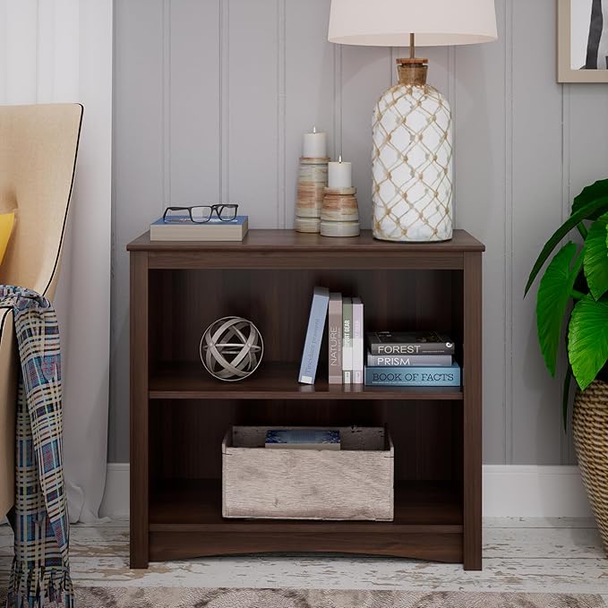 Prepac Sonoma 2-Tier Bookcase 29"H with 1 Adjustable Shelf, Espresso Storage Cabinet, Modern Display Cabinet, Bookshelf with Storage Shelves for Home Office, Living Room, Bedroom Organizer