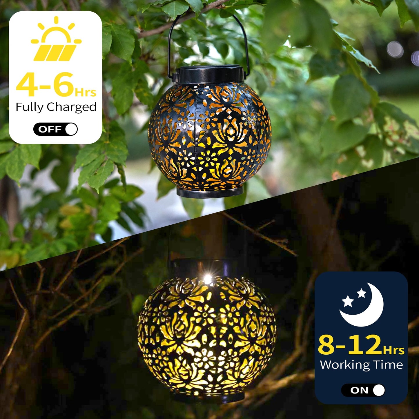 LUZ DEL Gifts 2 Pack Solar Lanterns Outdoor Gifts, Garden Decor Elegant Rose Pattern, IP44 Waterproof Hanging Solar Lights Outdoor Decorative for Garden, Patio, Pathway, Yard, Porch - Ideal Gift