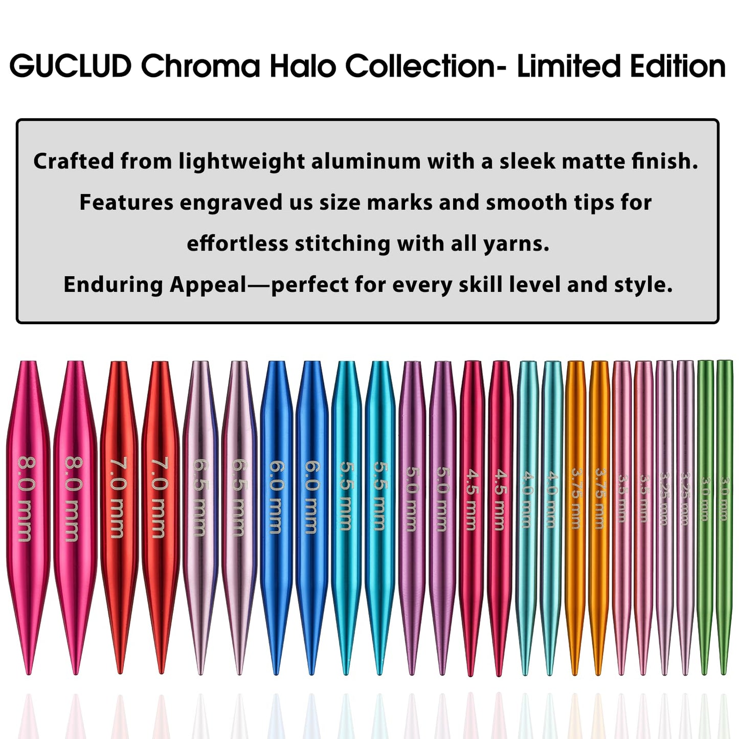 Guclud Short Interchangeable Knitting Needles Set 2-Inch Shorties Circular Knitting Needles for Sock, Sizes US 2.5, 3, 4, 5, 6, 7, 8, 9, 10, 10.5, 11 with Cables, Accessories and Case (12 Pairs)