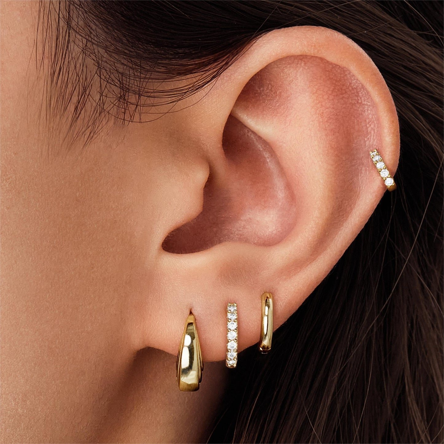 4 Pairs Small Gold Hoop Earrings Set for Women, Trendy Dangle Huggie Earrings for Multiple Piercing, Cartilage Conch Cute Small Hoops Jewelry Stacks for Gifts Clip On