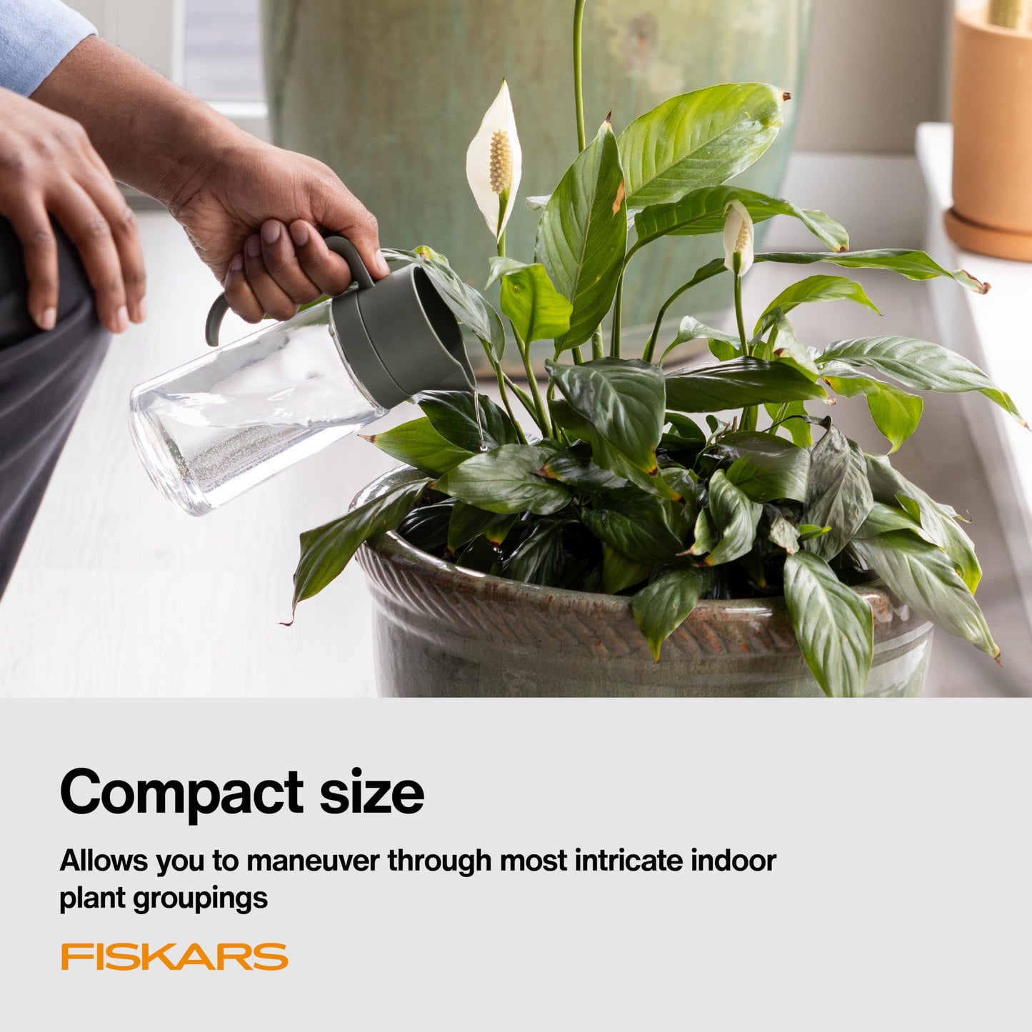 Fiskars Glass Watering Can for Indoor Plants, Small Pitcher for Succulents & Herbs, Easy Fill Top Design and Mess Free Pouring with Narrow Spout for House Plants, Modern Decor Style, 17 oz, Clear