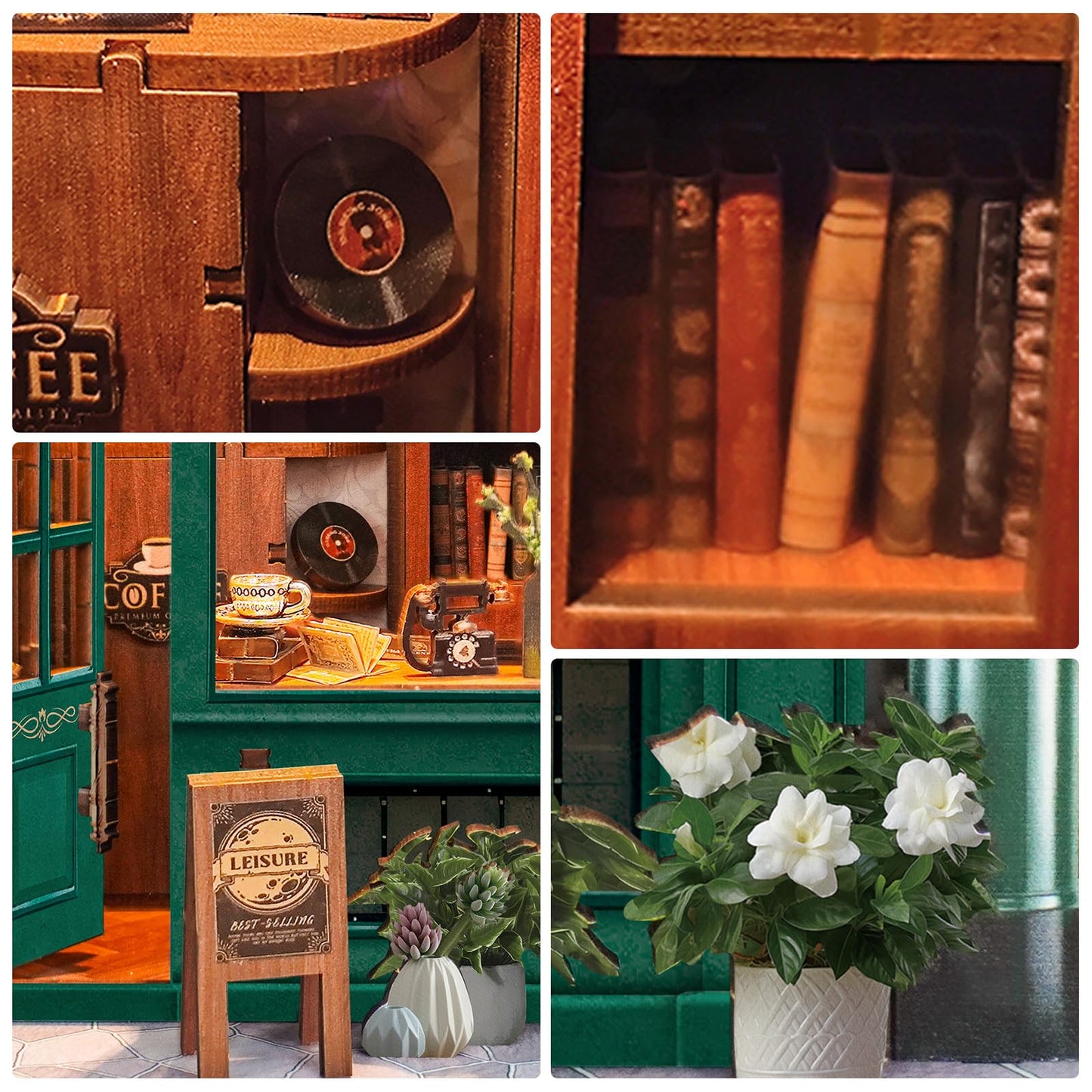 Foyucool DIY Book Nook Kit, Miniature Bookshelf Decor with LED Lights, Laser-Cut Wooden Craft Set for Adults, Creative Gift for Christmas, Birthday, Leisure Time