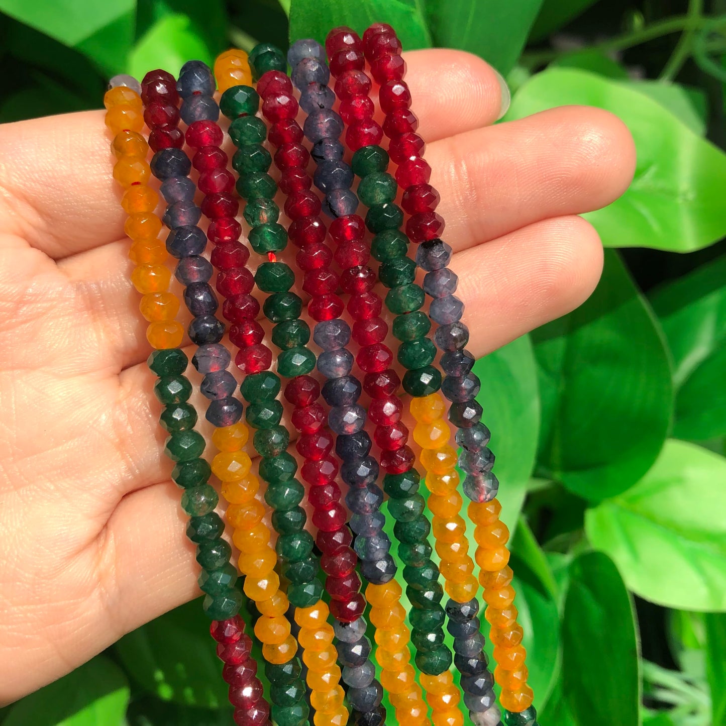2 String 220PCS 3x5mm Natural Mixed Color Stone Beads for Jewelry Making, Songxi Facted Loose Gemstone Beads for DIY Bracelet Necklace Making Supplies with Energy Healing Chakra Power
