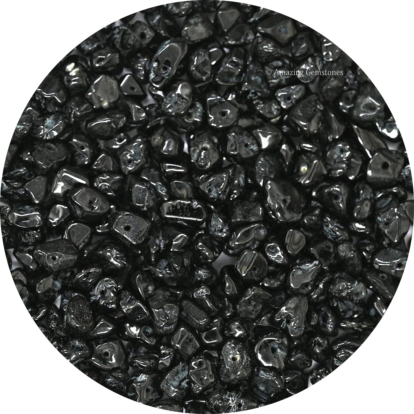 Black Tourmaline Pre Drilled Crystal Crushed Chips Beads for Bracelets Making, DIY Handmade Natural Healing Crystals (25 Inch Strand)