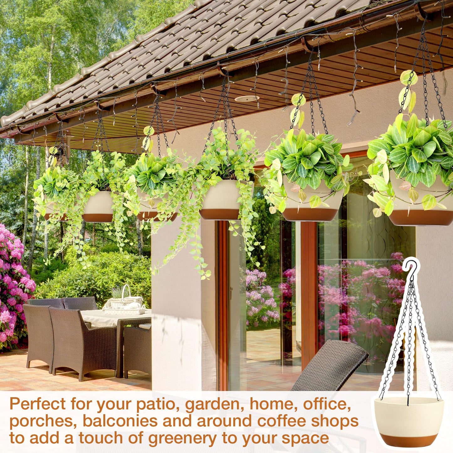 Mumufy 6 Pcs 8 Inch Hanging Planters for Indoor and Outdoor Plants, Beige