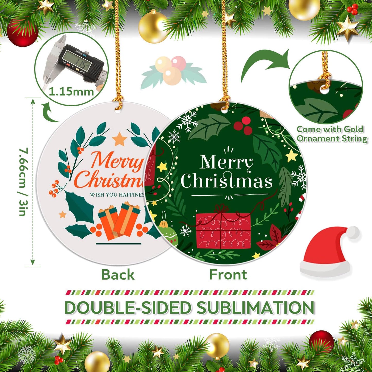 Caffox 3" Metal Sublimation Ornament Blanks Bulk, 24 Pieces Round Sublimation Blanks for Christmas Decorations and DIY Crafts
