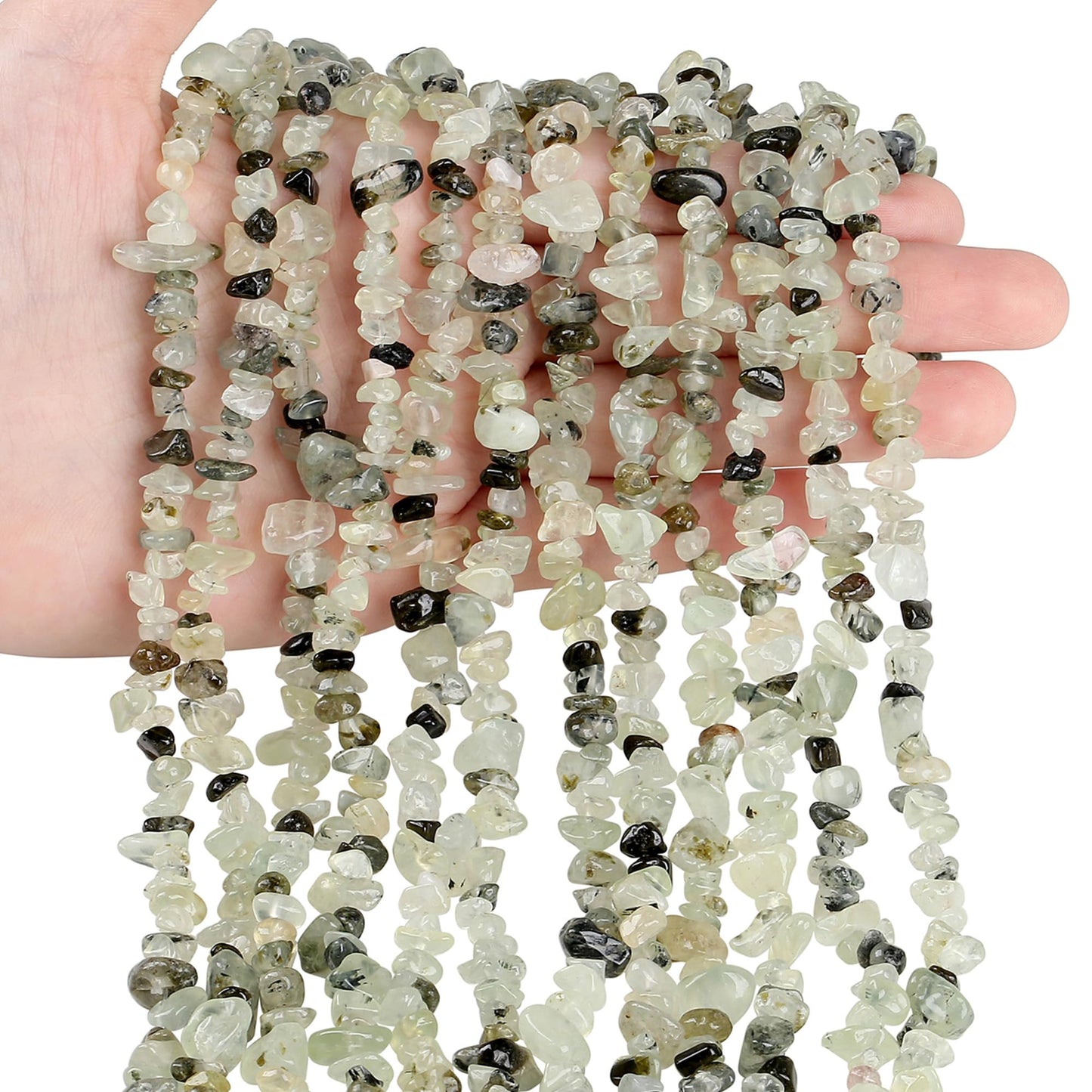 ZHIYUXI 400pcs Prehnite Beads 5-8mm Crystals Gemstones for Bracelet Making Irregular Stone Bead for Jewelry Making Natural Chips Craft 2 Strands