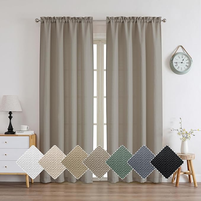 Chyhomenyc Taupe Curtains 84 Inch Length 2 Panels, Faux Linen Light Filtering Soft Textured Privacy Farmhouse Curtain Drapes for Living Room Bedroom, 40Wx84L Inches, 2PCS, Stone Beige