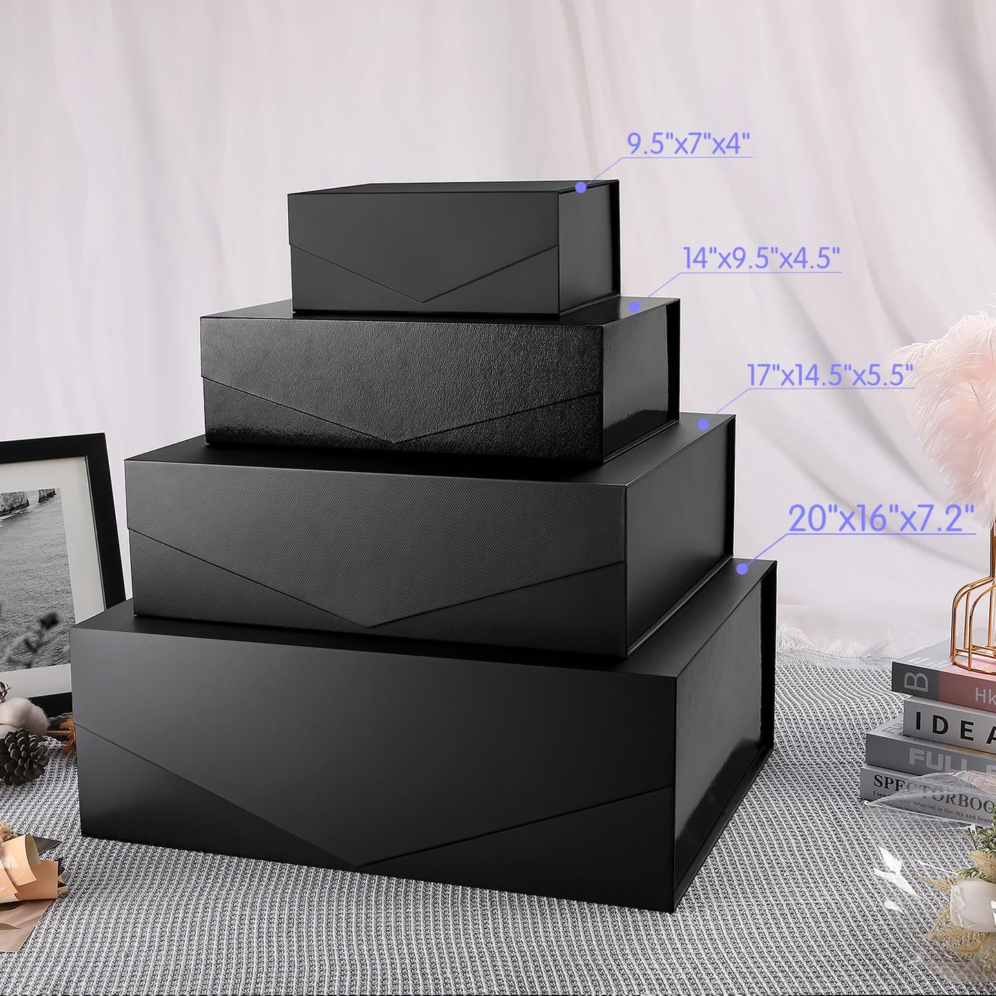JINGUAN 19.2x15.8x7 Inches, Extra Large Gift Box with Lid, Groomsman Proposal Box with Magnetic Closure, Giant Gift Box for Clothes and Large Gifts (Glossy Black)