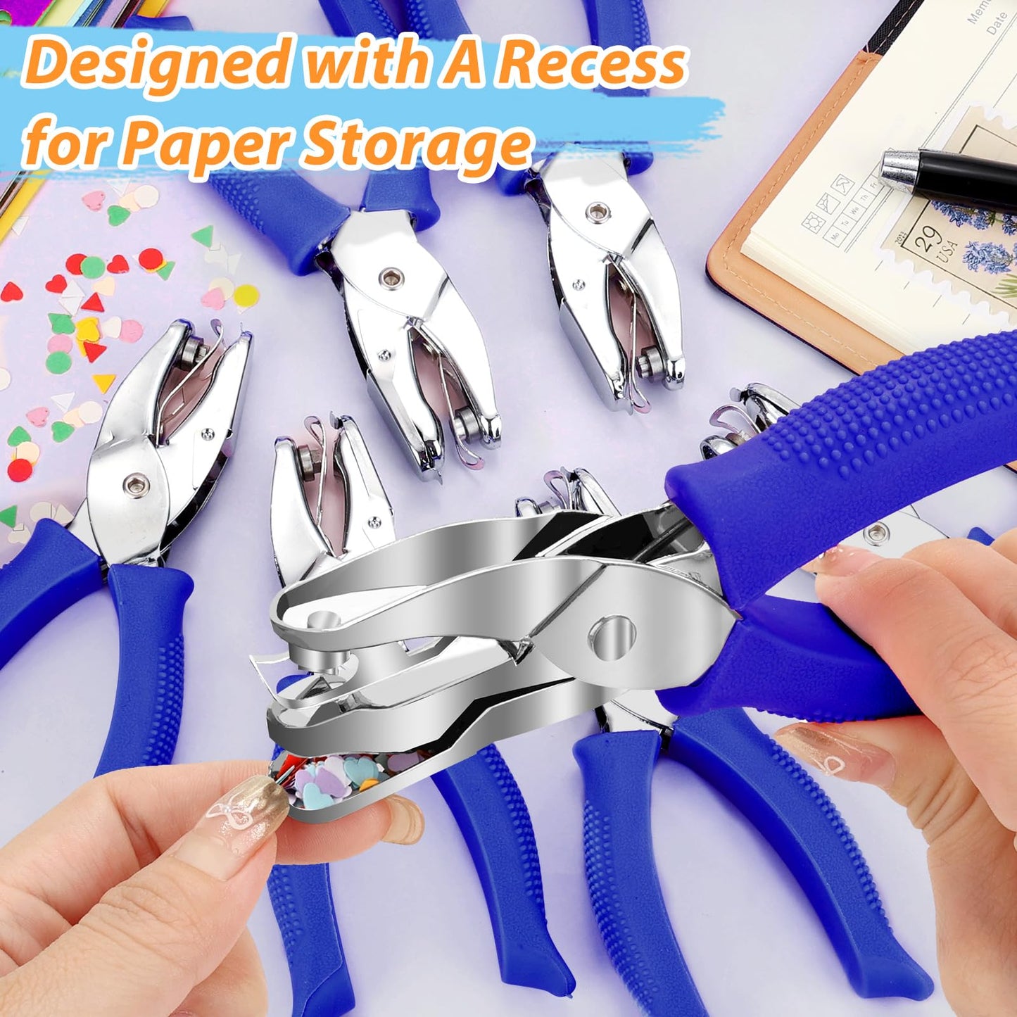 Modacraft 6-Pack Craft Hole Punchers Set - 1/4" Hole Punch Tool for Scrapbooking, Card Making, Binder Tabs | Circle, Heart, Star, Triangle Shapes | Soft-Grip Handles, Lightweight