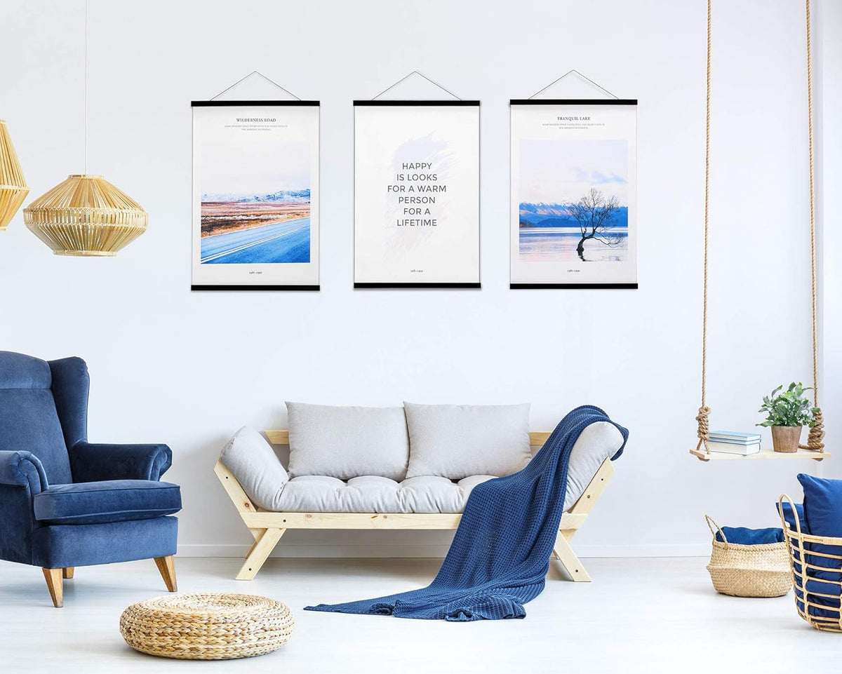 FALAMON Magnetic Poster Hanger Frame,42x30 42x28 42x24 Teak Wood Magnet Poster Frame for Posters,Prints,Photos,Pictures,Maps,Scrolls,and Canvas Artwork(Black,42")