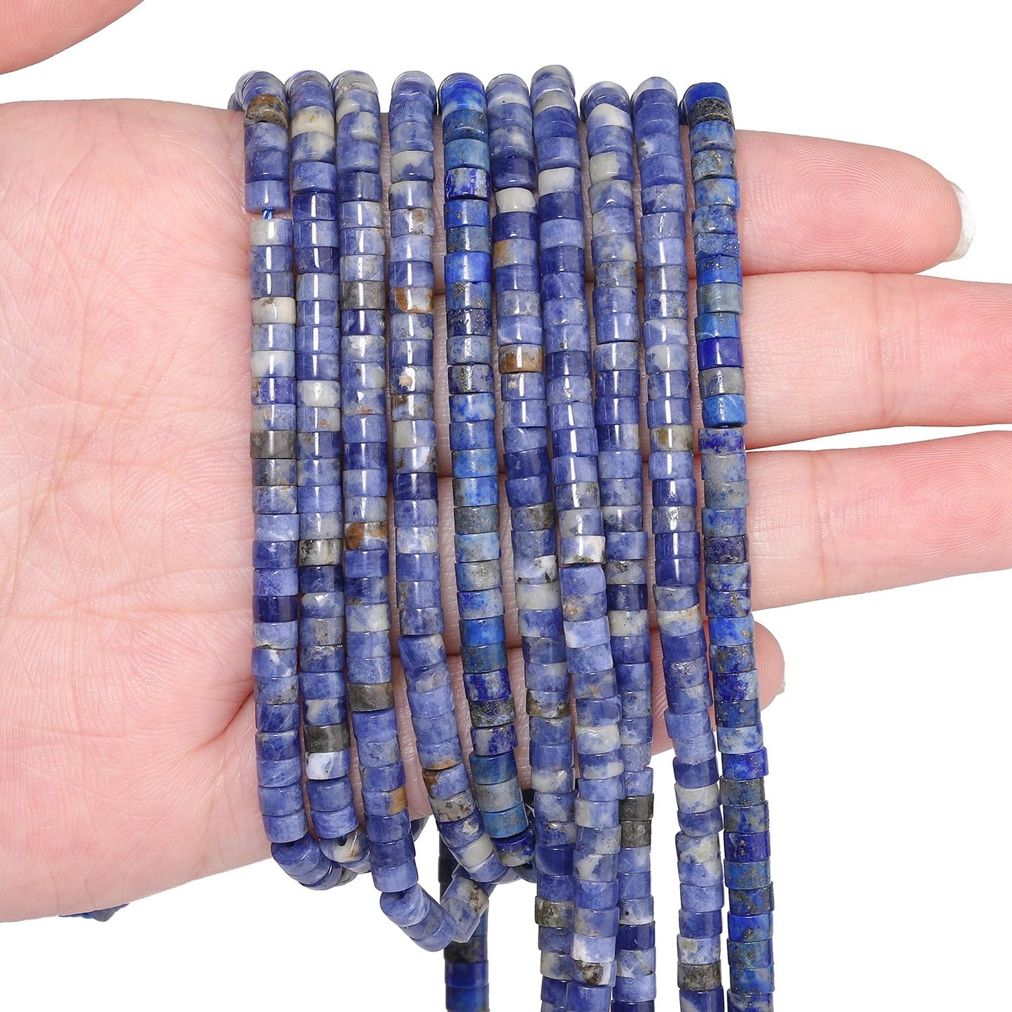 NITOPUPU 150Pcs 4×2mm Natural Blue Sodalite Spacer Stone Beads for Jewelry Making Supplies, Loose Semi Flat Round Gemstone Tube Beads for Bracelets DIY Crafts